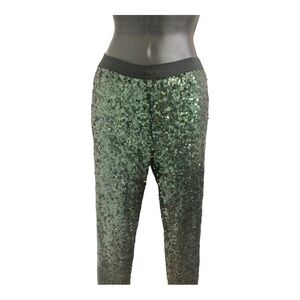 French Connection dark green ozlem‎ full sequin leggings size medium brand new